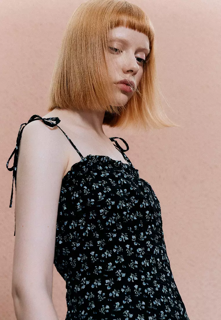 女装时尚小清文艺碎花吊带宝藏连衣裙