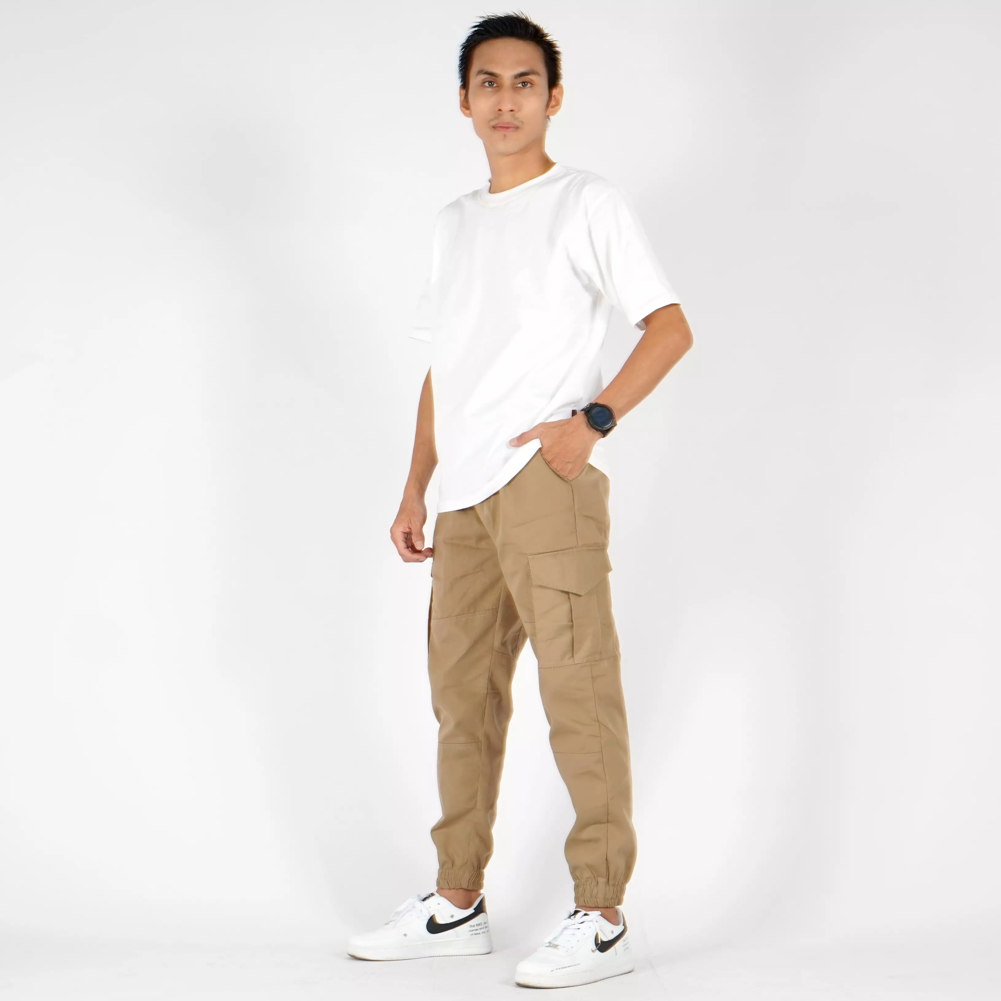  DAVE Celana Panjang Kargo Pria Celana Kargo Pria Cargo Jogger Pants - KREM