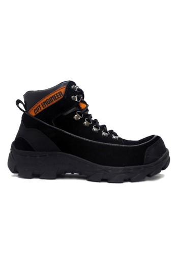 Cut Engineer Safety Boots Iron Apple Suede Leather Black