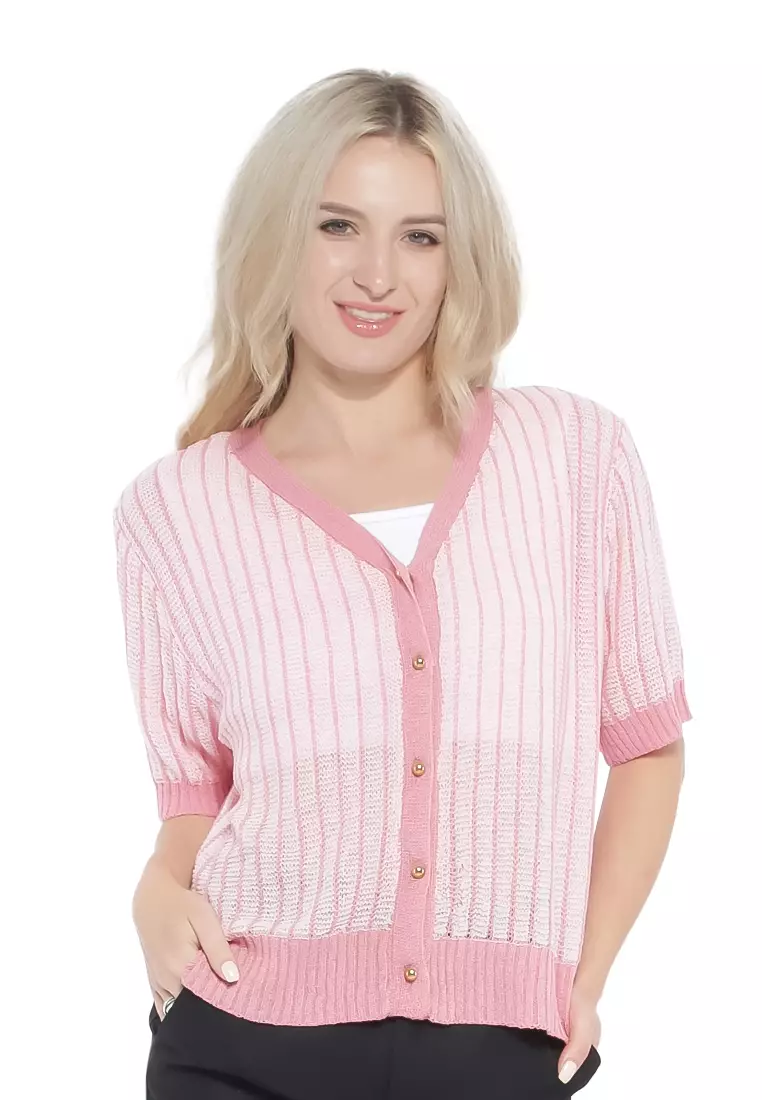 Buy London Rag Pink V Neck Cable Knitted Top 2025 Online | ZALORA