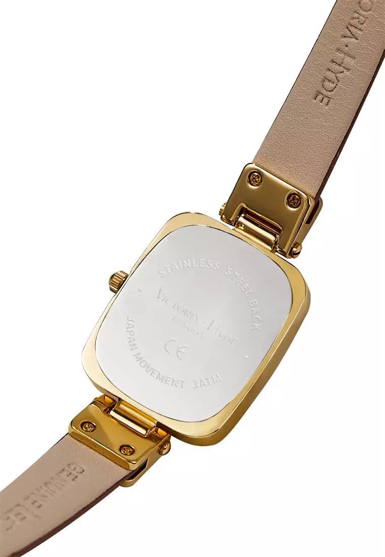 Vivian 22×26mm女士手表 皮革表帶 長方形天然貝母表盤 優雅經典-棕色