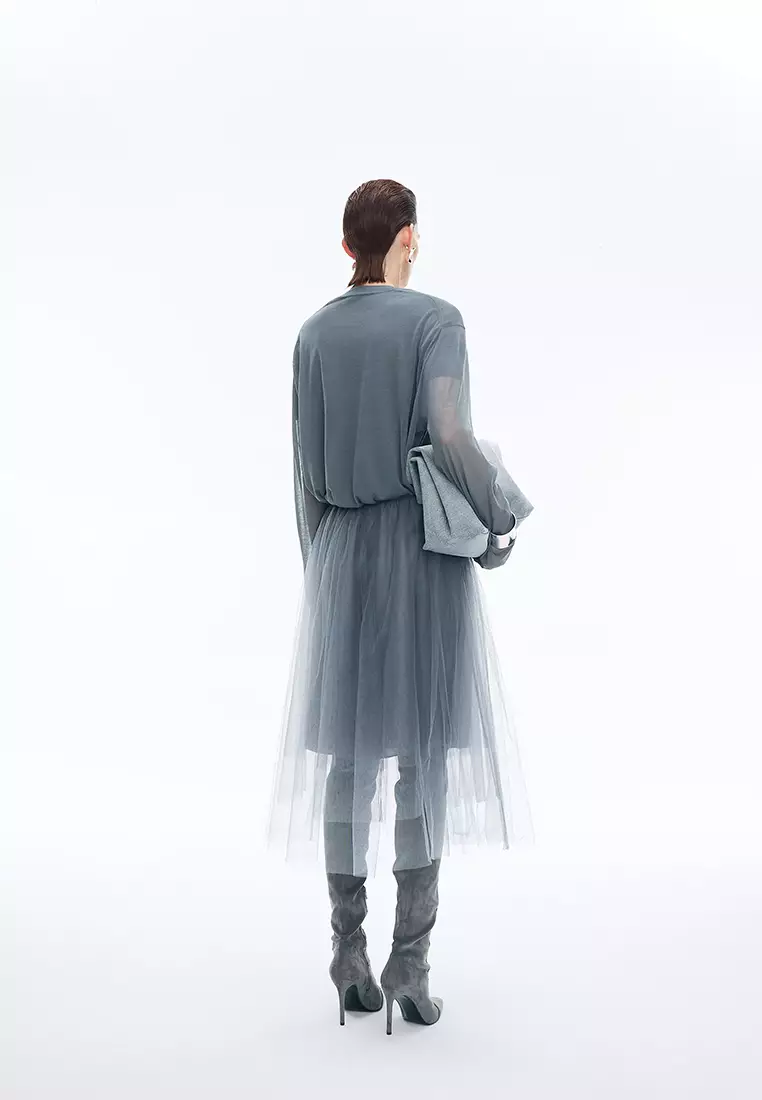 Blended Seersucker A-Line Mid-Length Waist Skirt
