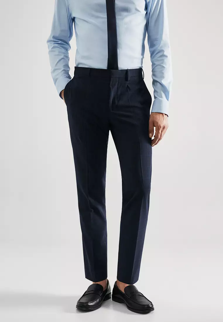 Buy Trendyol Checked Slim Fit Semi Formal Trousers In Navy