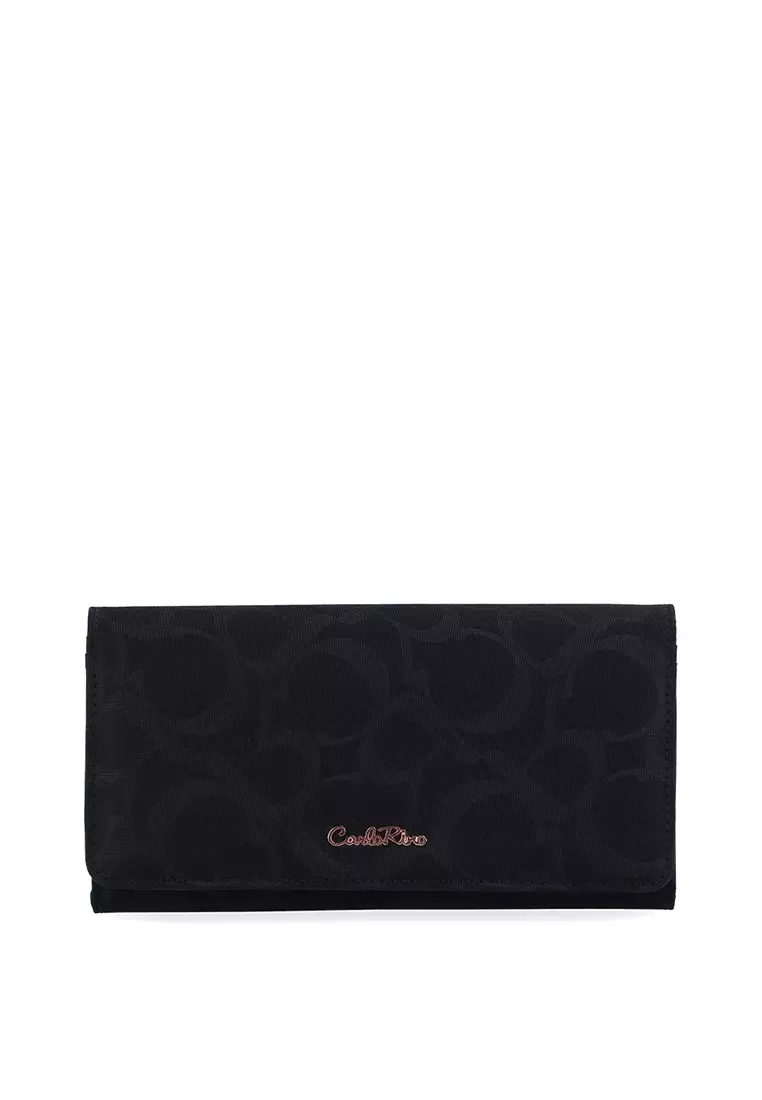 Black Carlo GEO Nylon 2-Fold Long Wallet