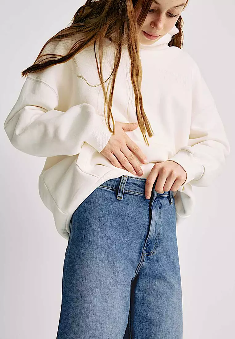 Wide Leg Cotton Rich Cropped Jeans