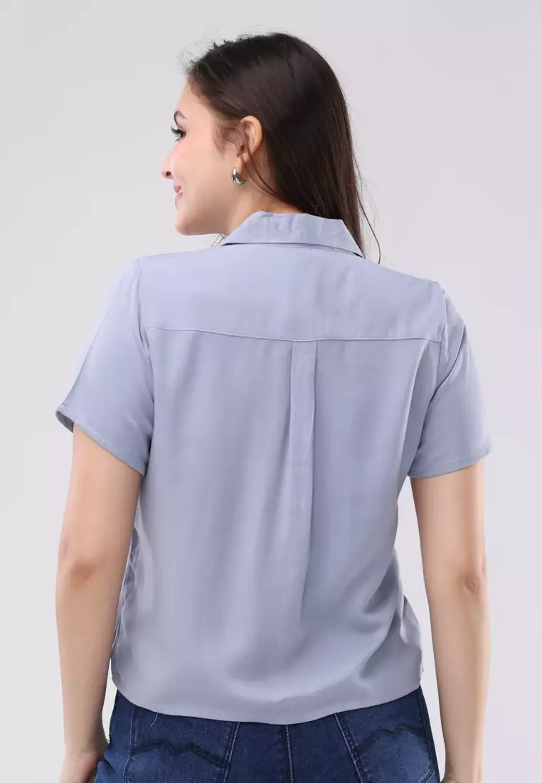 Single Twill Woven Short Sleeves Blouse