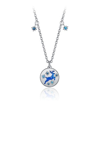 Glamorousky silver Christmas Elk Pendant with Blue Austrian Element Crystal and Necklace AA501AC7F7F8CFGS_1
