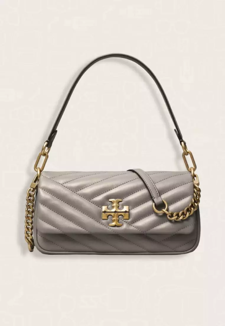 Tory Burch Small Kira Chevron Flap Shoulder Bag Gray Heron