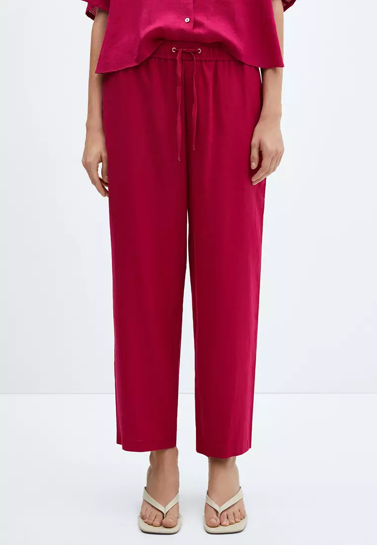 Buy Mango Straight Linen-Blend Trousers in Fuchsia 2024 Online