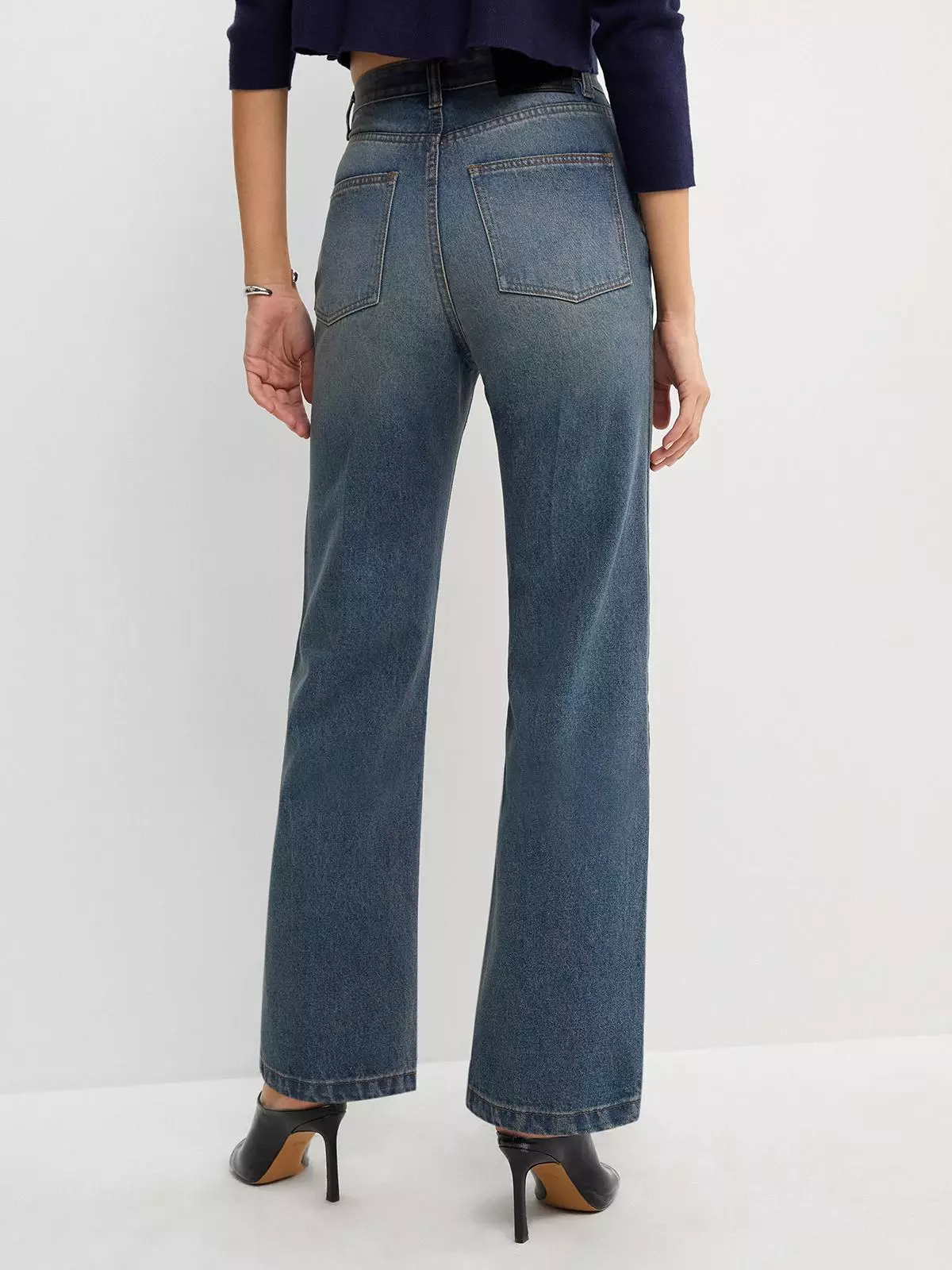Mid Waist Bootcut Jeans - Blue