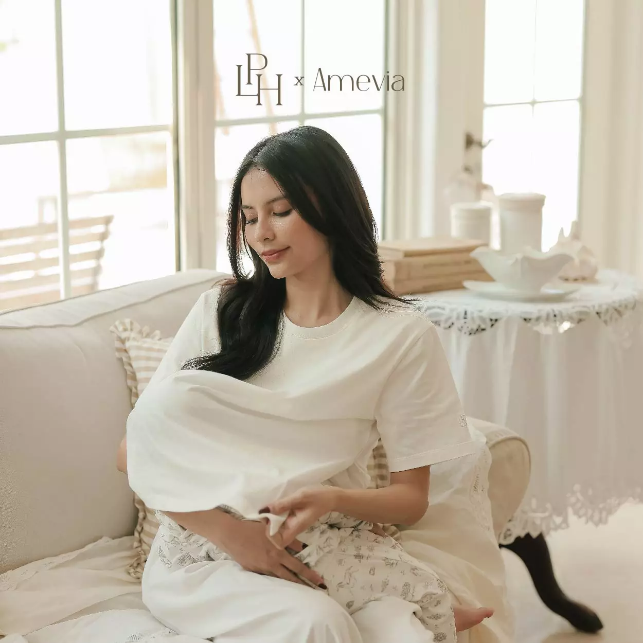 Little Palmerhaus - LPH x AMEVIA Nursing T-Shirt (Kaos Ibu Menyusui) Warm Grey