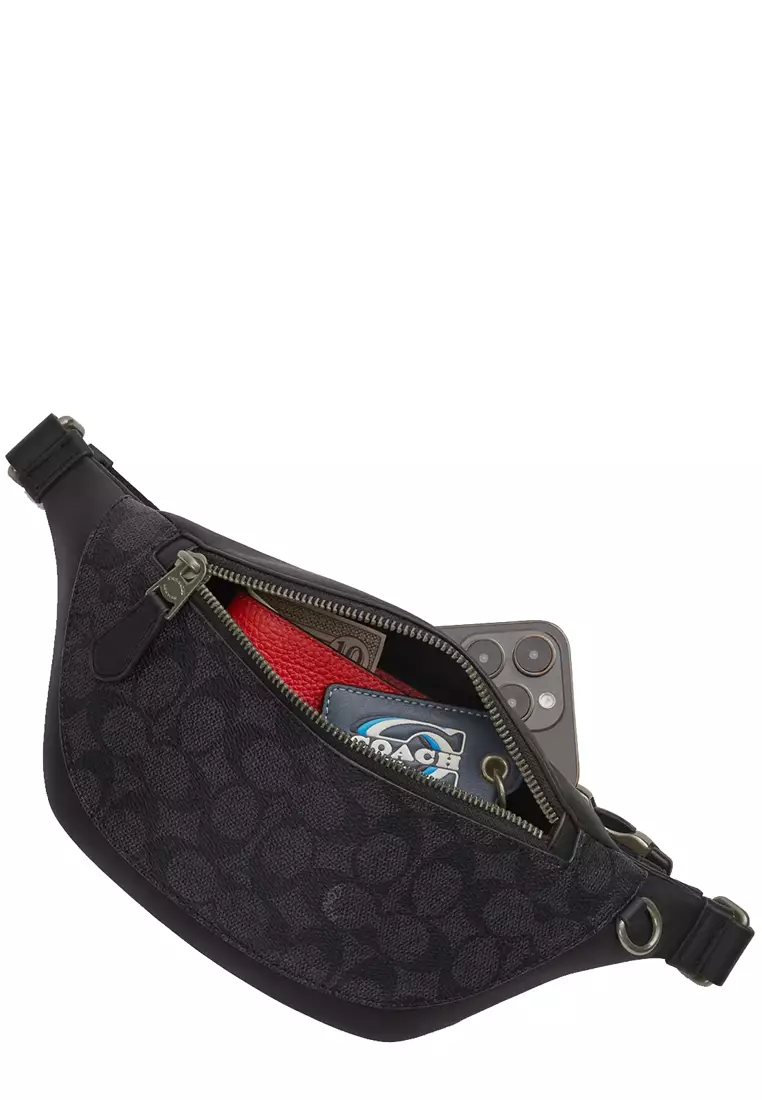 Warren Mini Belt Bag In Signature Canvas in Charcoal/ Black CW369