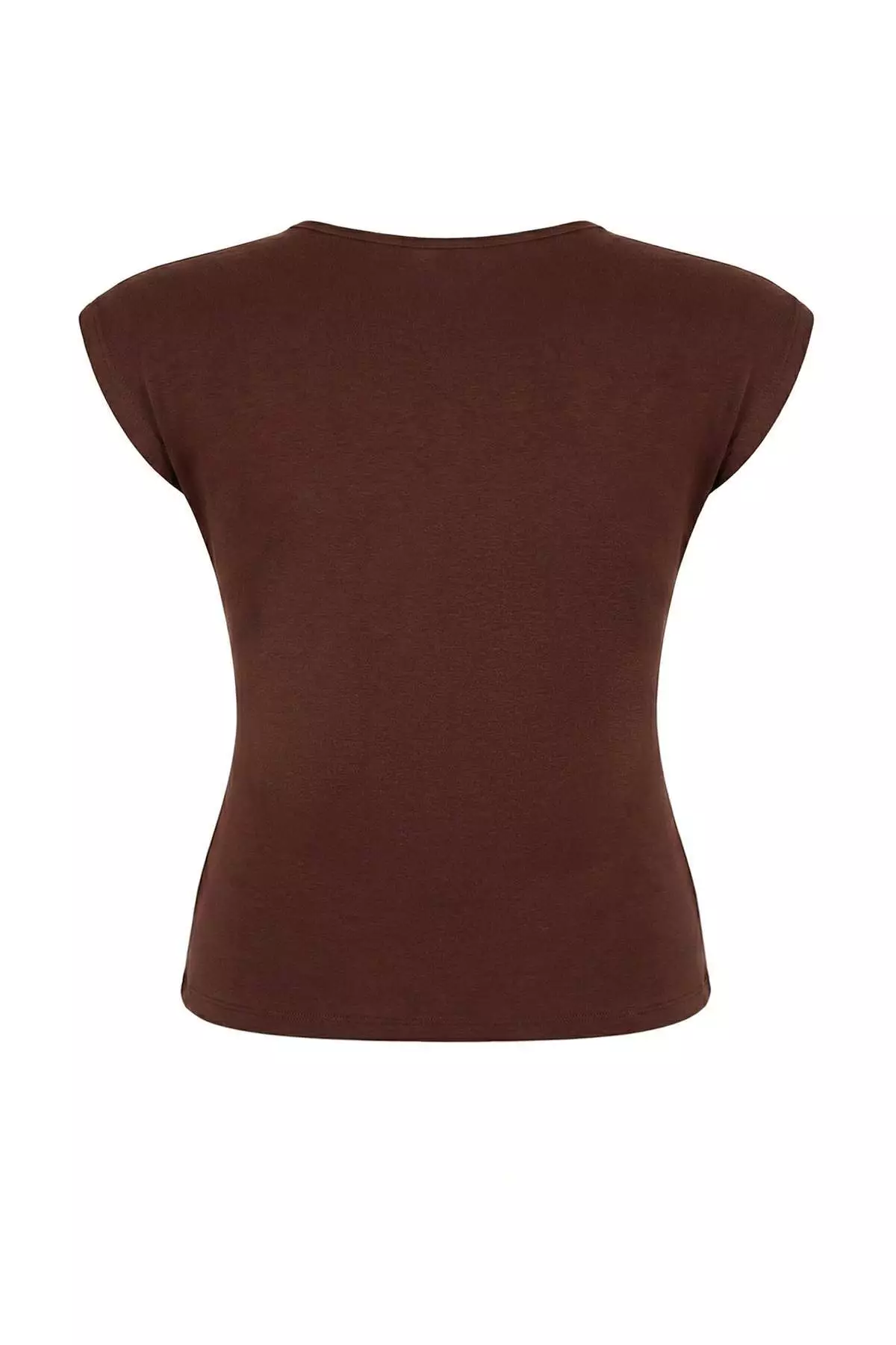 Brown Viscose Ribbed Flexible Comfortable Basic Knitted Plus Size Blouse Tbbss26Af00053