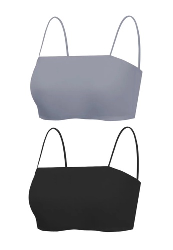 Kiss & Tell black and grey 2 Pack Premium Agnes Ice Silk Bralette Inner Top Tube Top in Grey and Black AC1F8USA6D3AA3GS_1