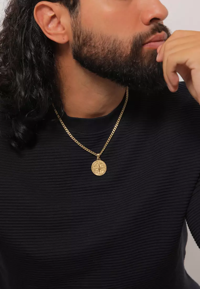 EXCLUSIVE Perhiasan Pria Perak Asli - Silver Pendants Compass Structure Gold Plated