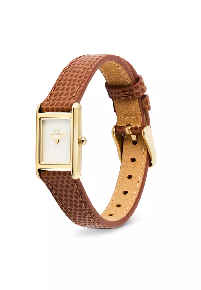 Bound Mini Light Brown Lizard White Gold - Women Watch Stainless Steel Leather Strap watch DW Official Authentic Original