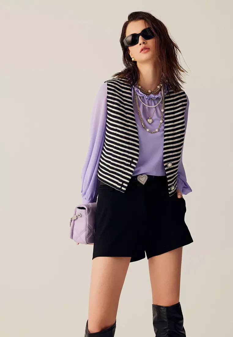 Black White Stripe Crop Vest