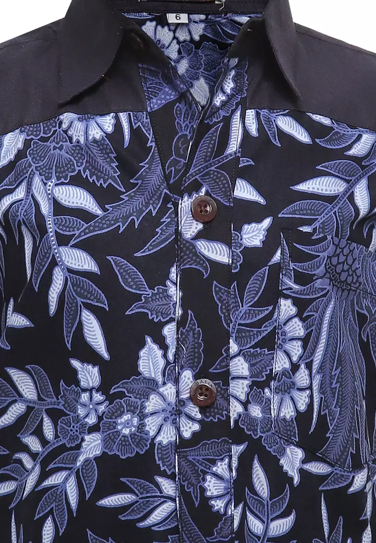 Baju Batik Anak Laki Laki Aqnasa Basic Black Lengan Pendek