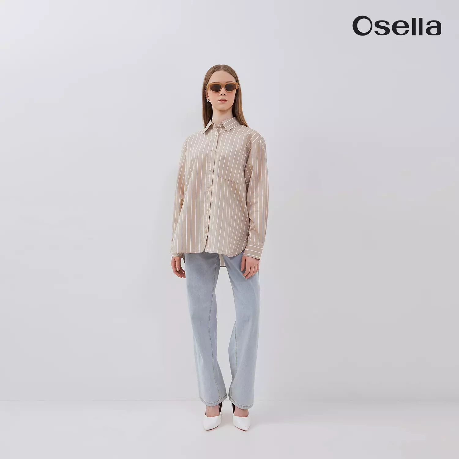 Osella Lucy Reguler Fit Stripe Shirt 2137501387 | Atasan Wanita Garis Lengan Panjang