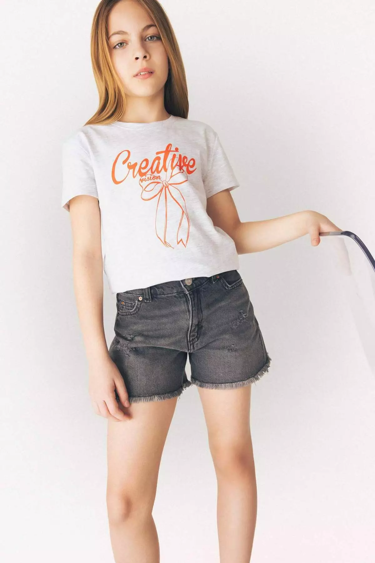 Girls' Crew Neck Printed Short Sleeve T-Shirt E5895A825Sm