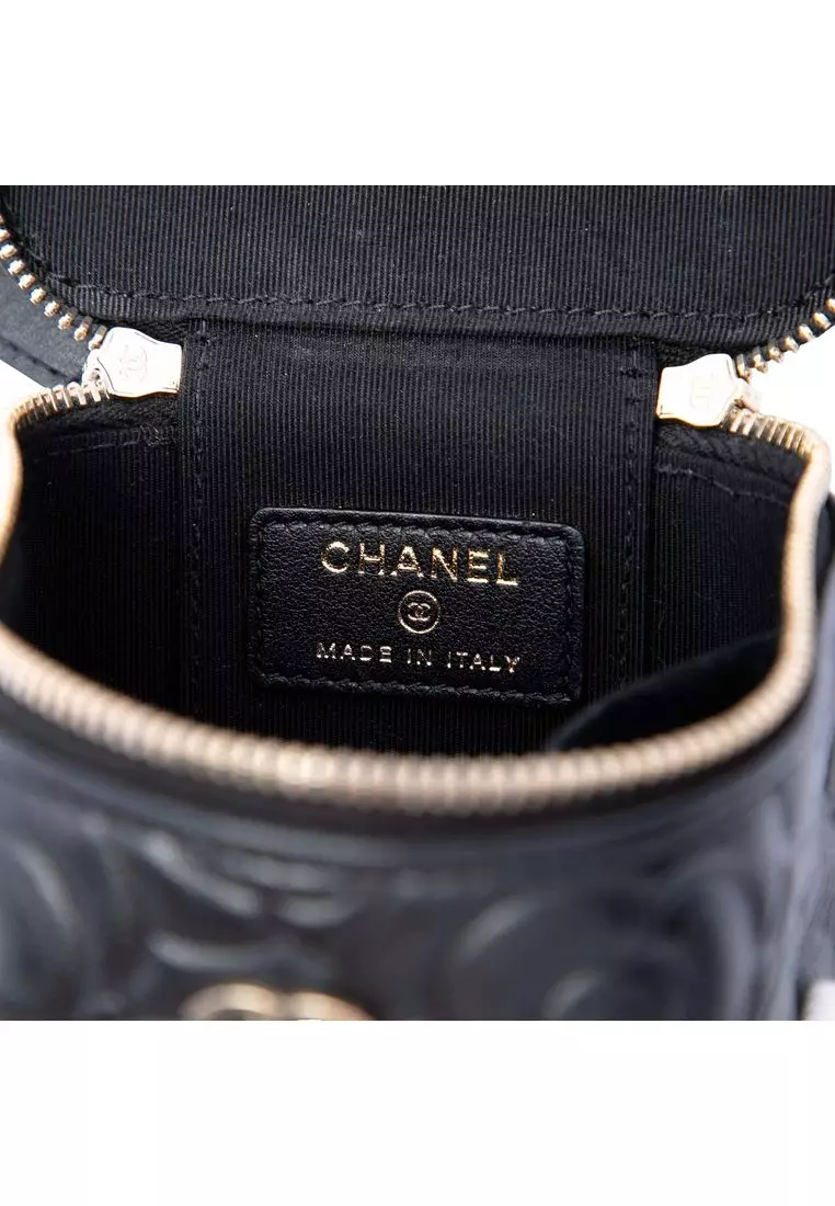 Pre-Loved Chanel Mini Camellia Embossed Lambskin Vanity Case With Chain