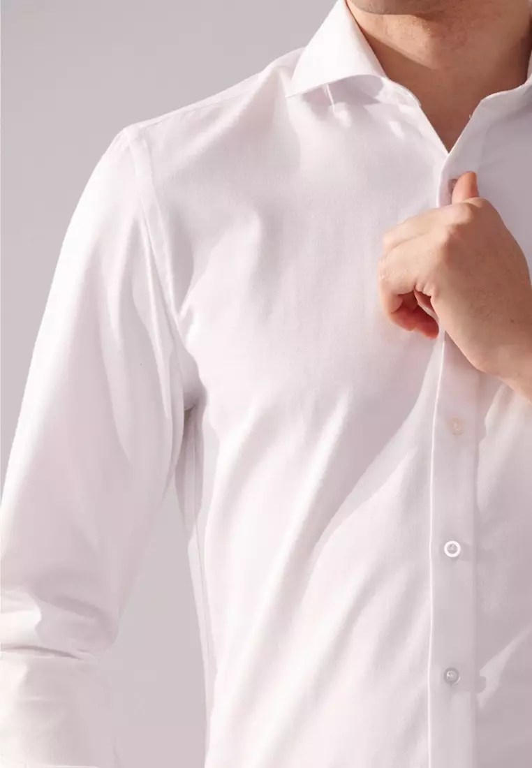White Textured Slim Fit Shirt