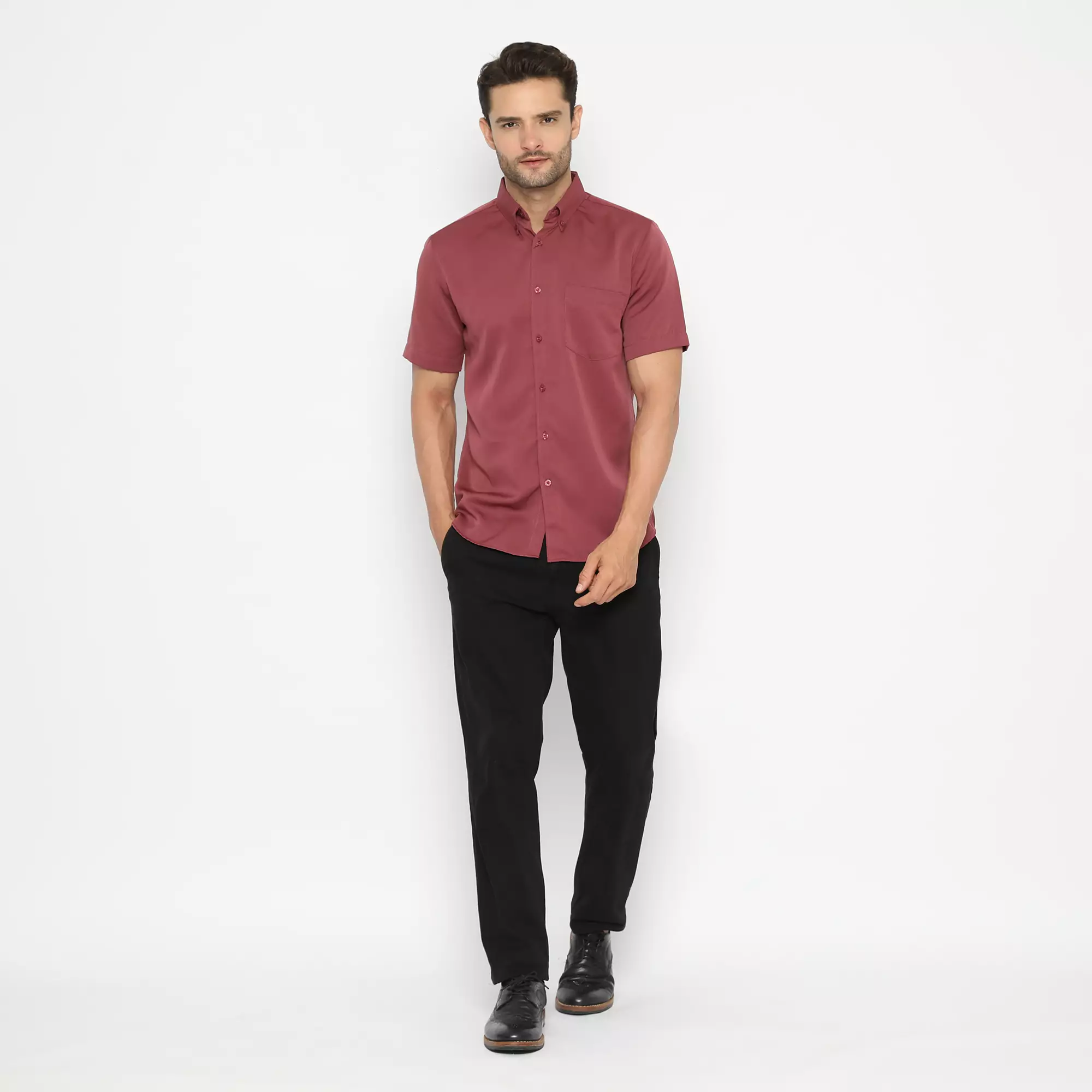 Platini Baju Kemeja Polos Basic Pria Pendek Polinosic Magenta 63110