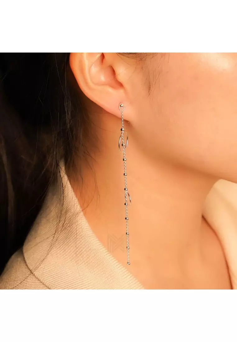 Minimal Satellite Halo Silver Chain Stud Earrings with 925 Sterling Silver