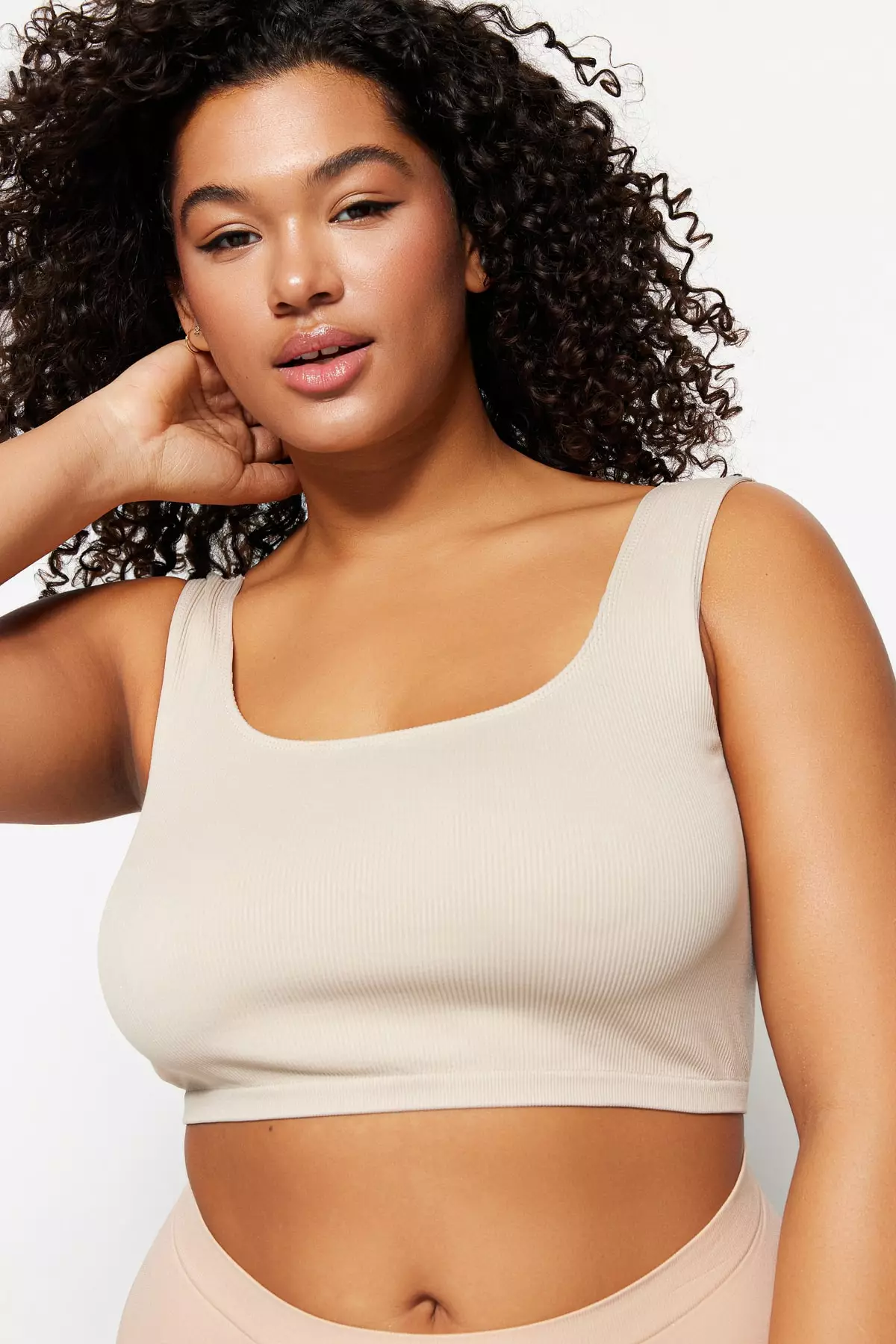 Buy Trendyol Plus Size stone seamless bra in Stone 2024 Online