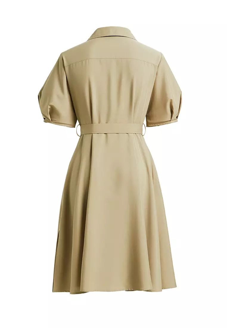 Puff Sleeve Smart Casual Dress with Belt