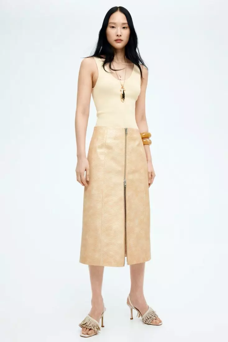 Coated zip-front skirt