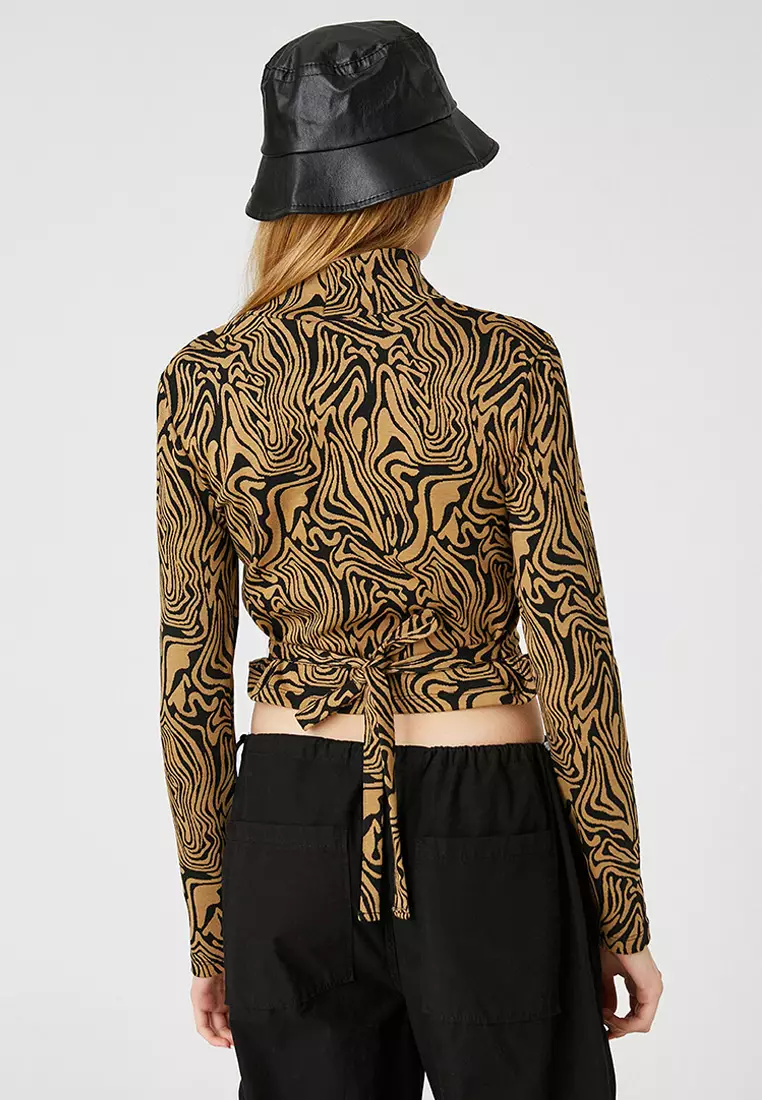 Half Turtleneck Long Sleeved T-Shirt with Crop Tie Detail