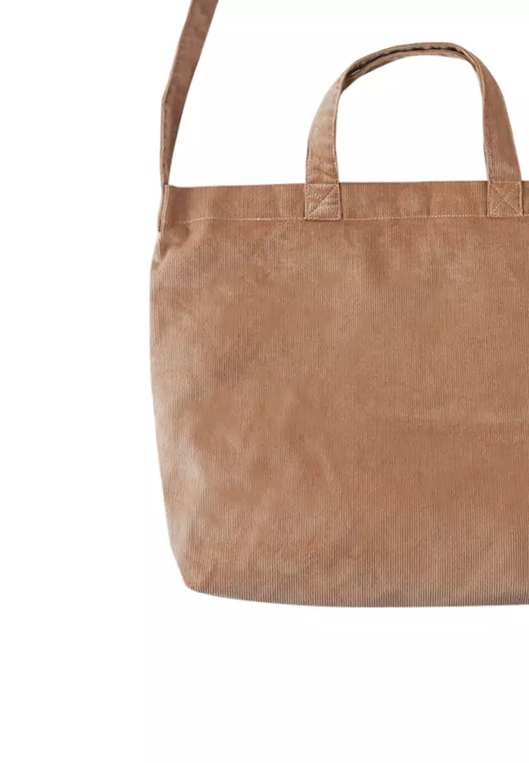 Corduroy Tote Bag With Sling Strap