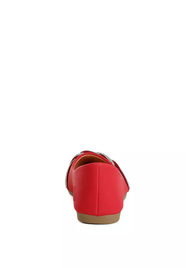 紅色萊茵石人造皮革芭蕾舞鞋