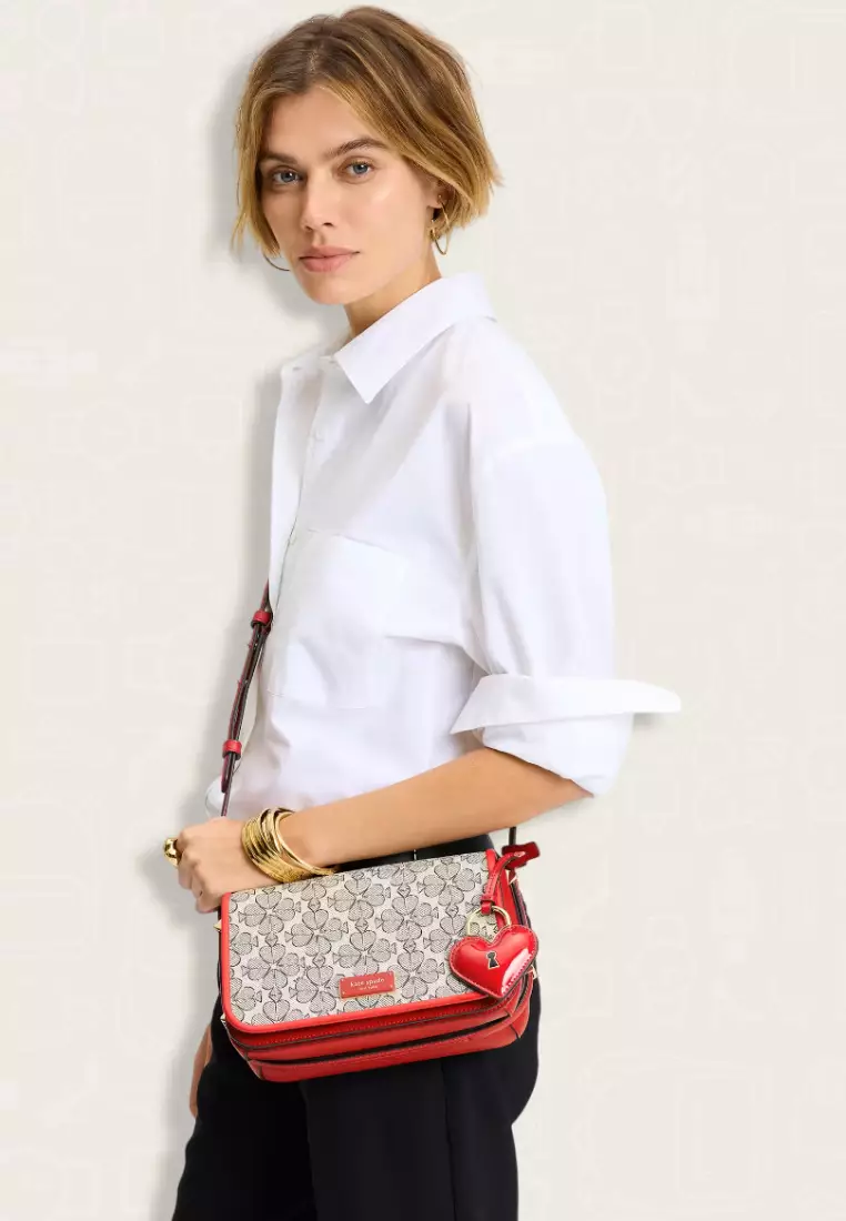 Kate Spade Liv Spade Flower Coated Canvas Small Flap Crossbody Cherry Rouge Multi