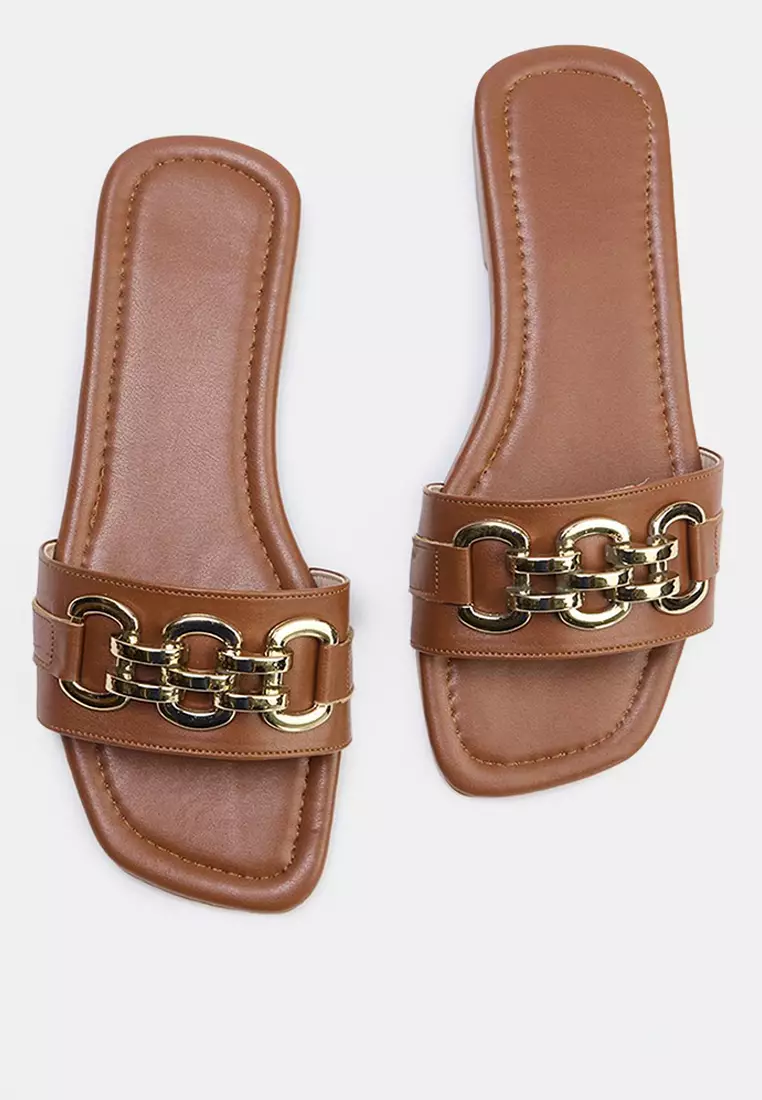 Gold Chain Detail Slippers