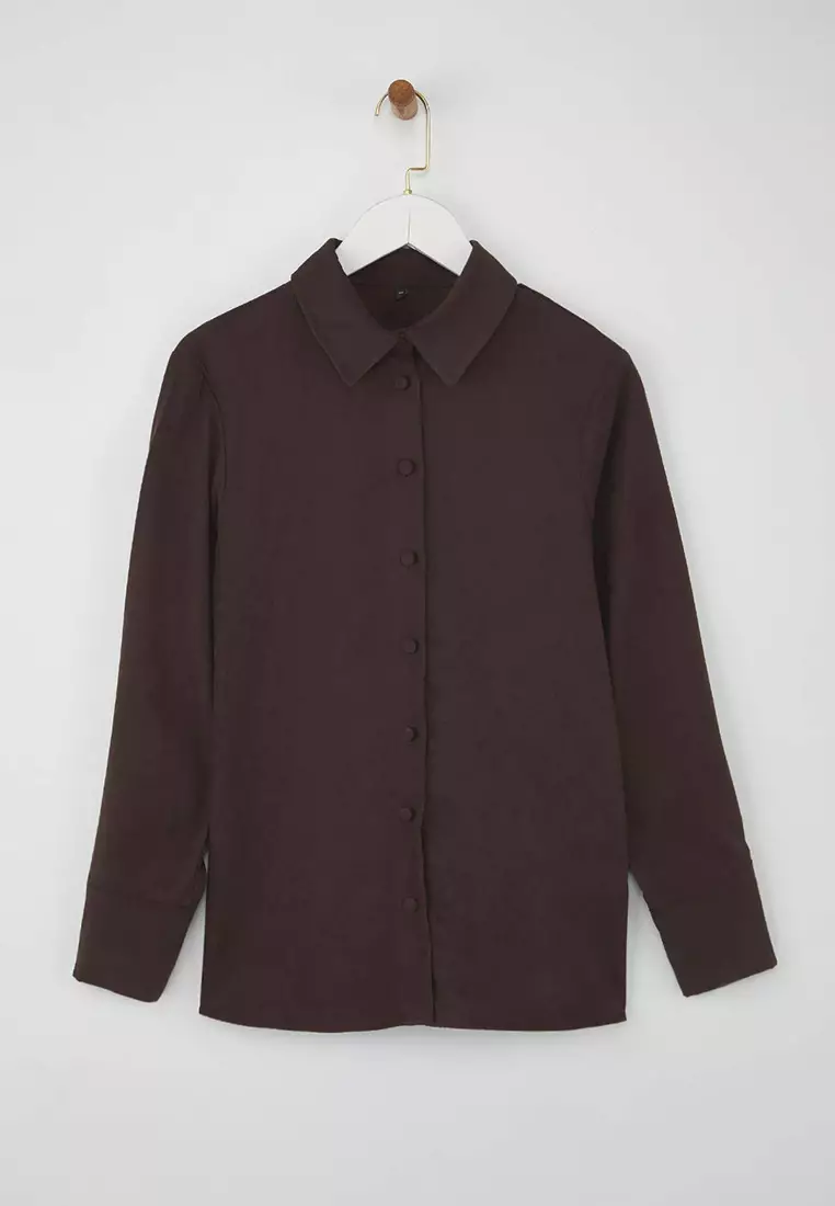 Dark Brown Regular Fit Suede Shirt Twoaw26Go00027