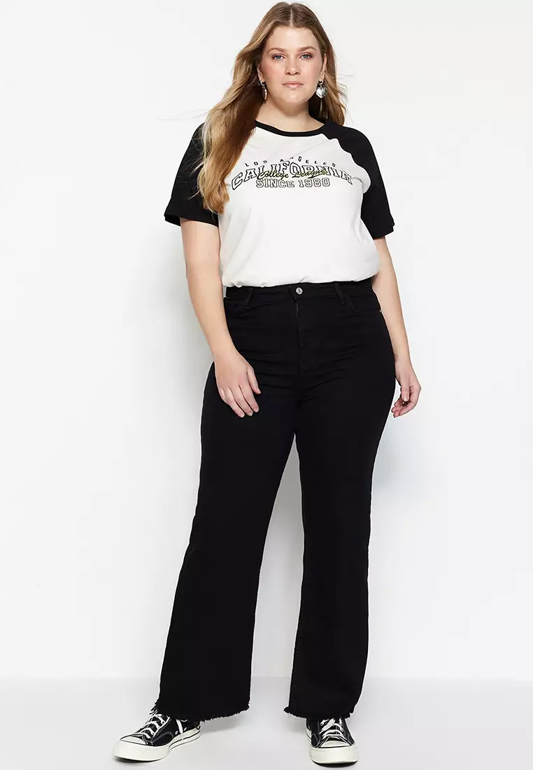 High Waist Dirty Trim Detailed Wide Leg Jeans.
