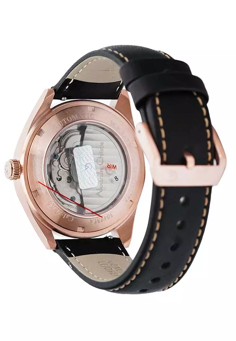 Alexandre Christie Jam Tangan Pria - Black Rosegold - Leather Strap - 3040 MALRGBA