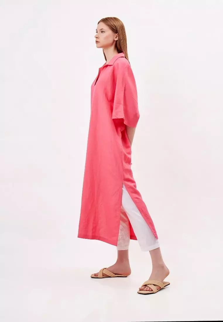 Alexandria Dress Kaftan Linen Wanita Pink | Linen Kaftan Dress Women Pink