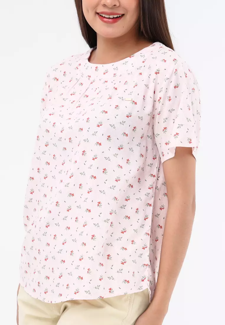 Woven Printed Soft Linen Short Sleeve Blouse