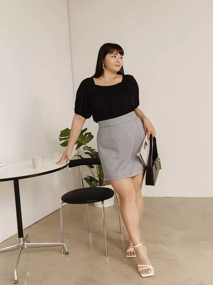 Plaid slit A-line skort [BA7514]
