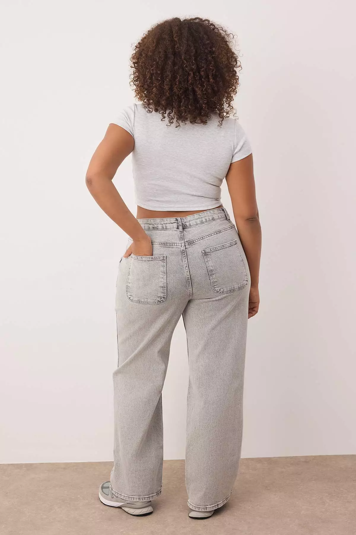Gray High Waist Wide Leg Plus Size Jeans Tbbss24Cj00048