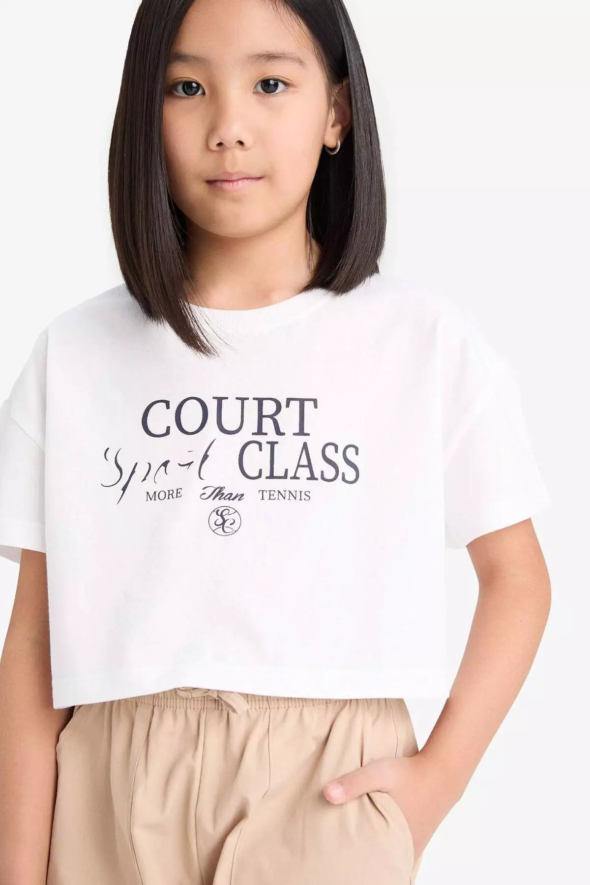 Girl's Crop Crew Neck Printed Short Sleeve T-Shirt E0385A825Sm