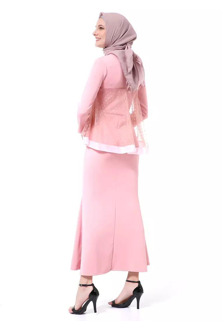 Gaun Model Duyung Fashion Muslimah Atasan Wanita Long Stlye Premium High Quality - Pink Soft