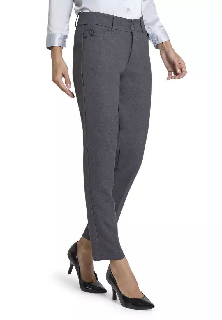Winnie Celana Import Design Classic Long Pants Bawahan Wanita Formal - Abu