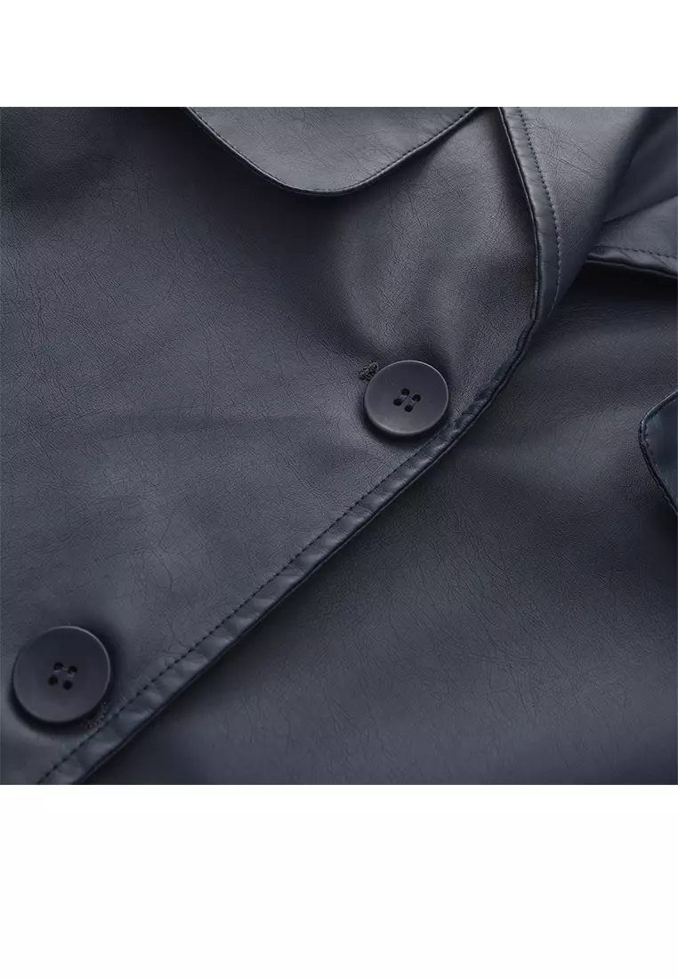 Oversized Faux Leather Trench Coat AD-M24PJ51
