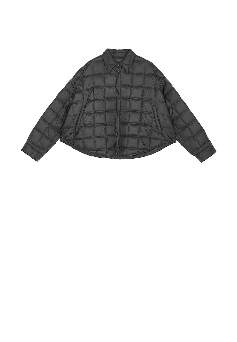 Blend 95% White Goose Down Direct-Fill Fabric Oversized Short Down Jacket