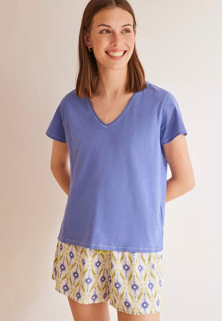 Blue Slub Cotton T-Shirt
