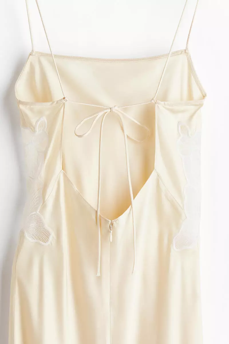 Lace-detail satin dress with scarf